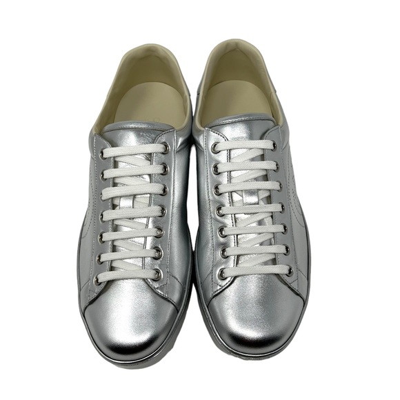 GUCCI Ace Metallic Low-Top Silver Sneakers 660622 - Picture 3 of 14